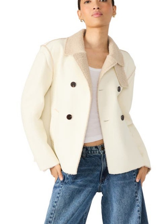 Steve Madden Jackets & Blazers - NWT Steve Madden LIV Faux Shearling Double Breasted Coat Ivory Size L